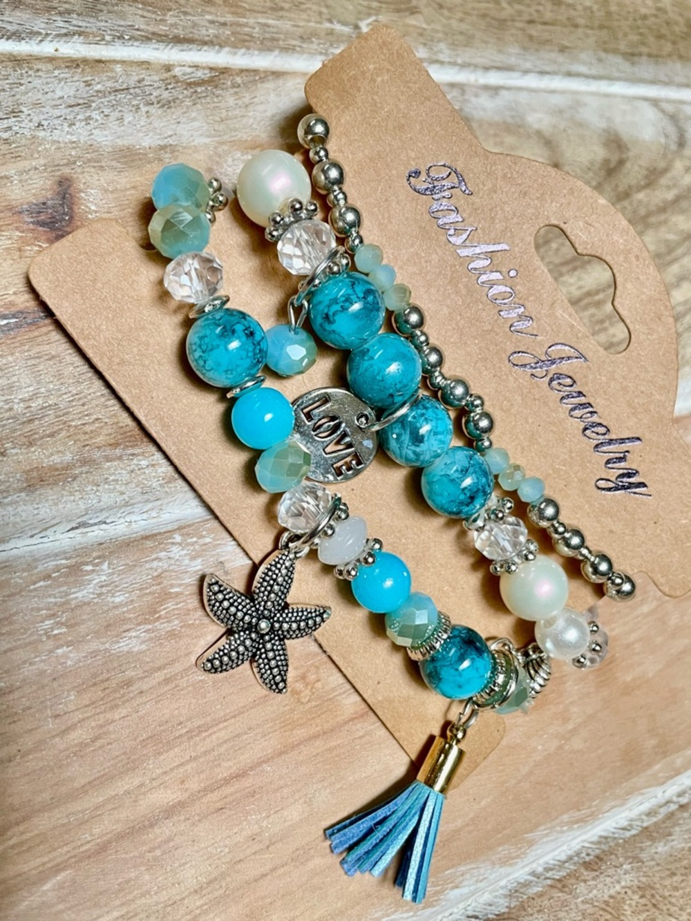 Fashion Jewelry Turquoise and Silver Multi-Strand Charm Bracelet Set - Picture 5 of 5
